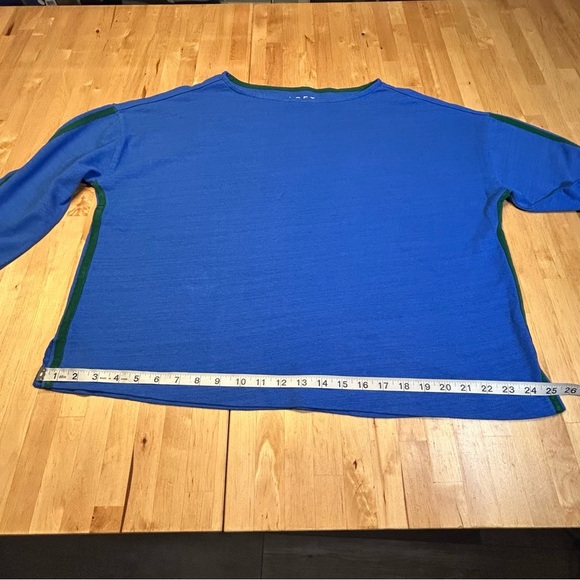 NWT LOFT Blue Long Sleeve Top with Green Trim - Picture 9 of 11